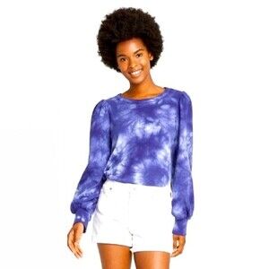 NWT Universal Thread Dark Blue Tie Dye Puff Sleeve Sweatshirt Medium